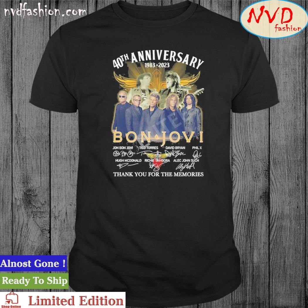 Design 40th Anniversary 1983-2023 Bon Jovi Signatures Thank You For The Memories Shirt
